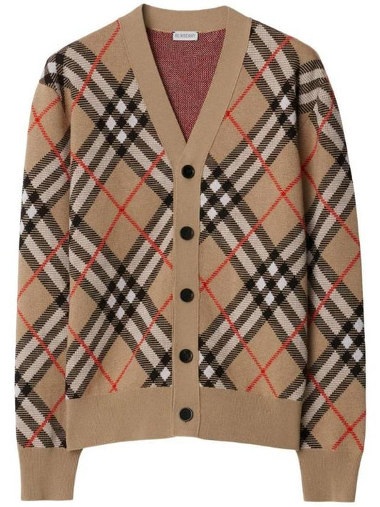 Burberry Check Wool Mohair Blend Cardigan Sand