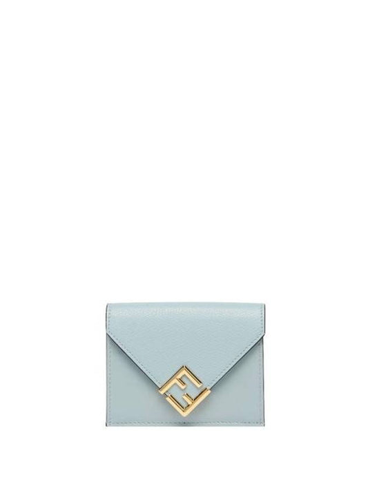 Fendi FF Diamond Calf Leather Half Wallet Light Blue