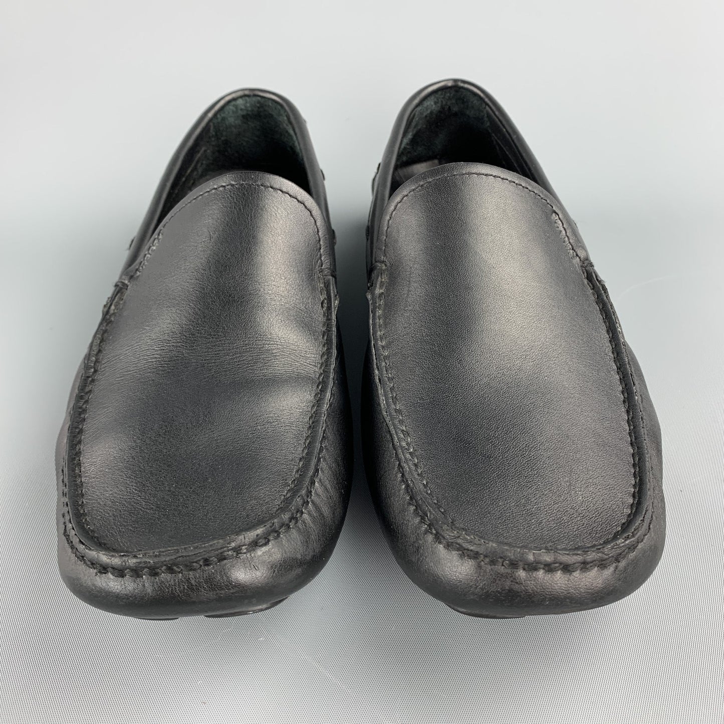 PRADA Size 8.5 Black Leather Drivers Loafers