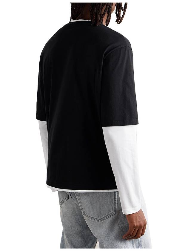 CELINE 16 Cracked Effect Print Layered Long Sleeve T-Shirt Black