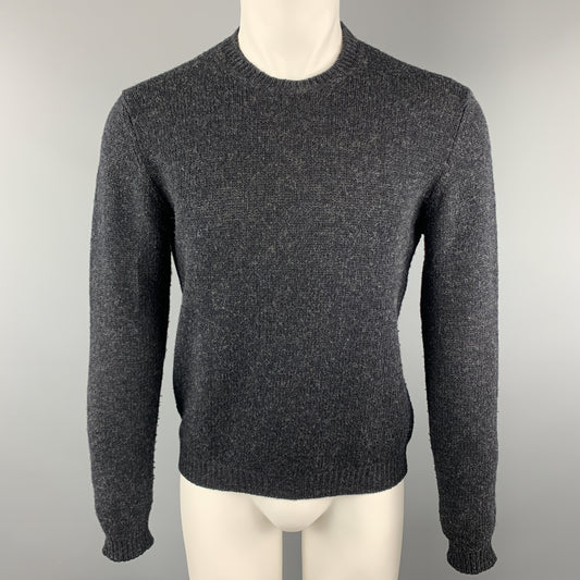 PRADA Size S Charcoal Knitted Wool Blend Crew-Neck Elbow Patches Pullover Sweater