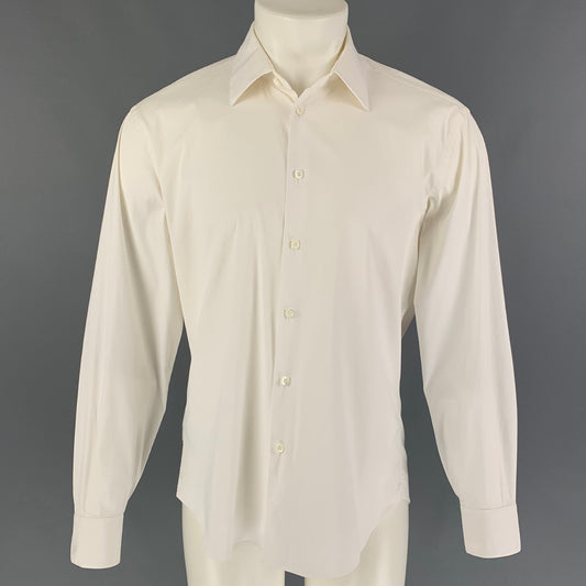PRADA Size L Off White Cotton Blend Button Down Long Sleeve Shirt