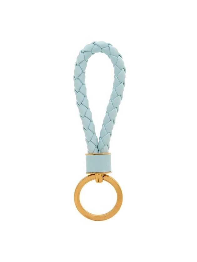 Bottega Veneta Intrecciato Lambskin Key Holder Light Blue