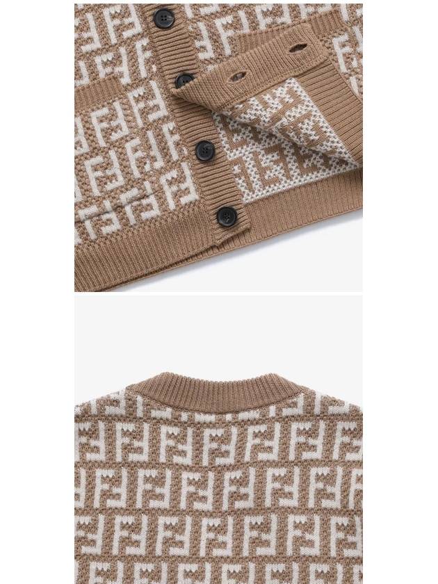 Fendi Kids FF Logo V-Neck Cardigan Brown