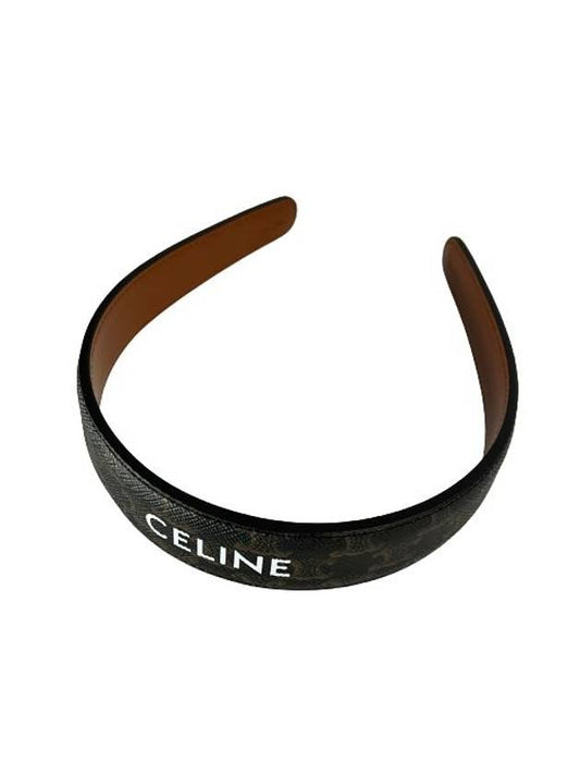 CELINE Logo Triomphe Canvas Calfskin Headband Tan