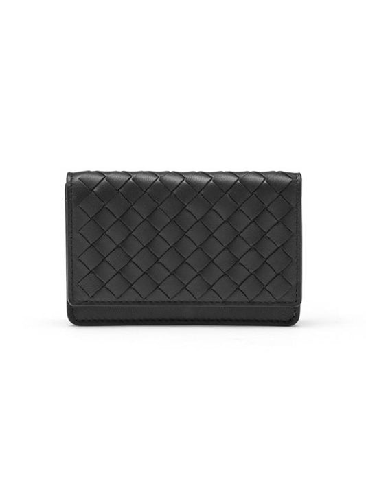 Bottega Veneta Intrecciato Flap Card Wallet Navy