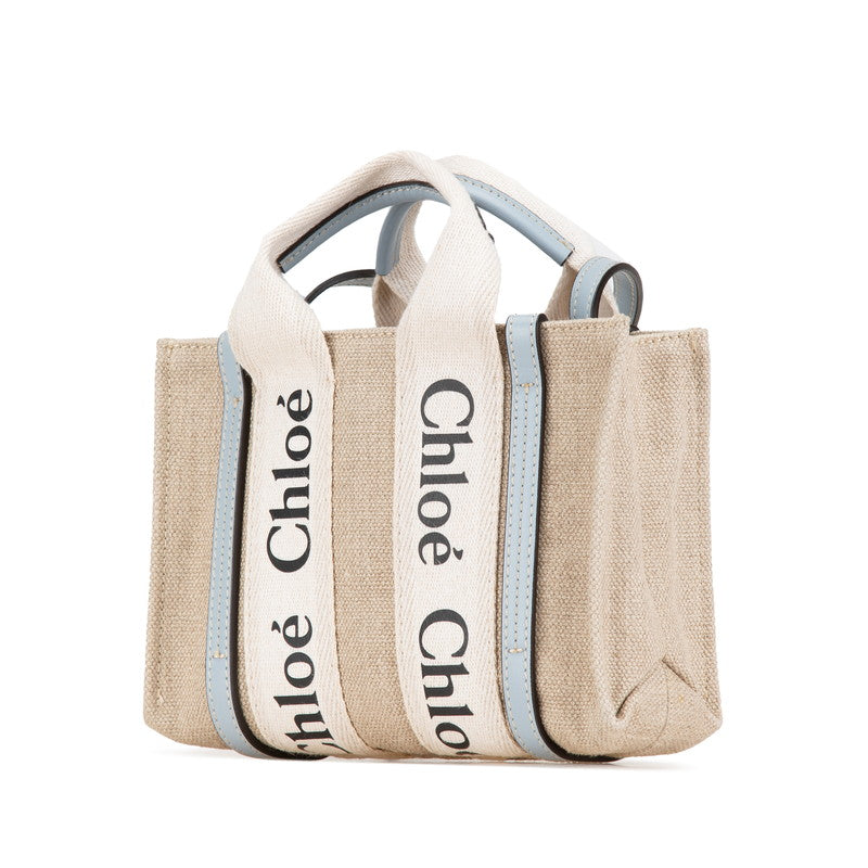Chloe Woody Mini Canvas Leather Handbag