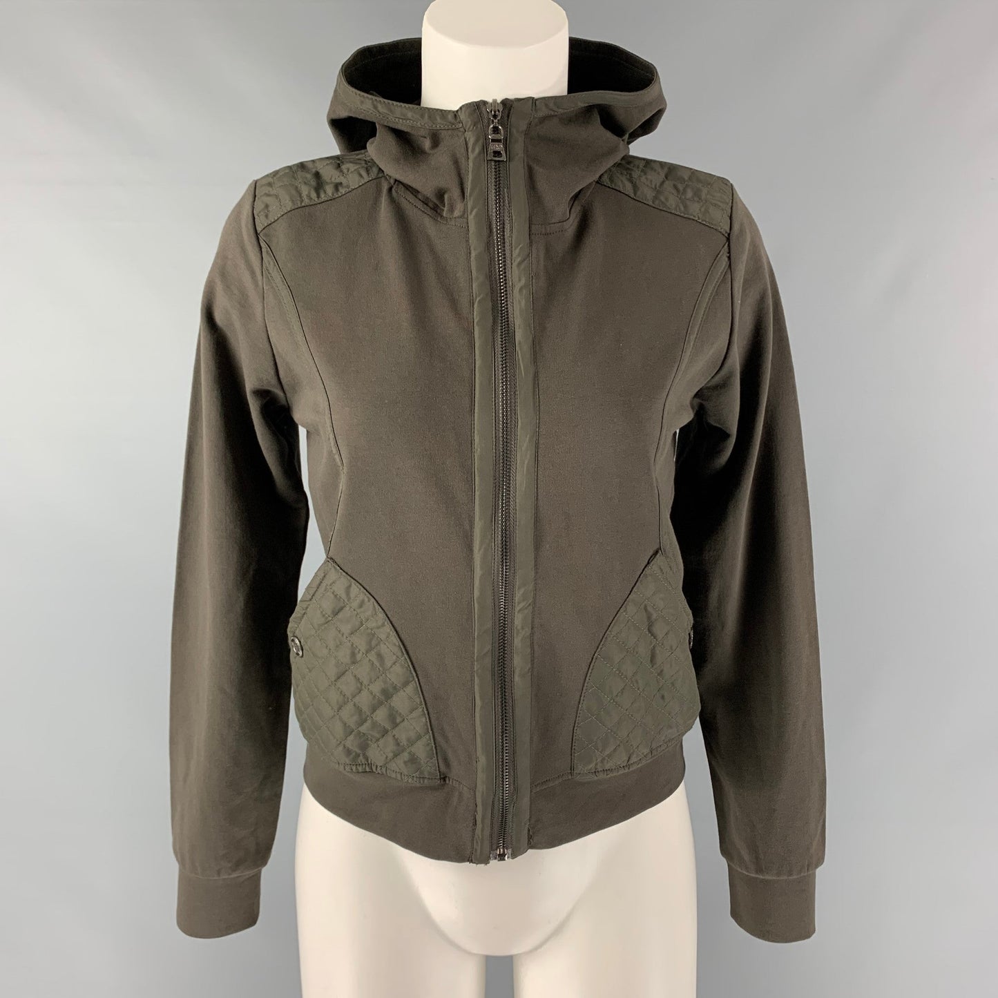 PRADA Size L Olive Mixed Fabrics Hoodie Casual Top