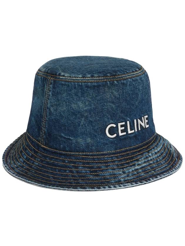 CELINE Embroidered Logo denim bucket hat navy