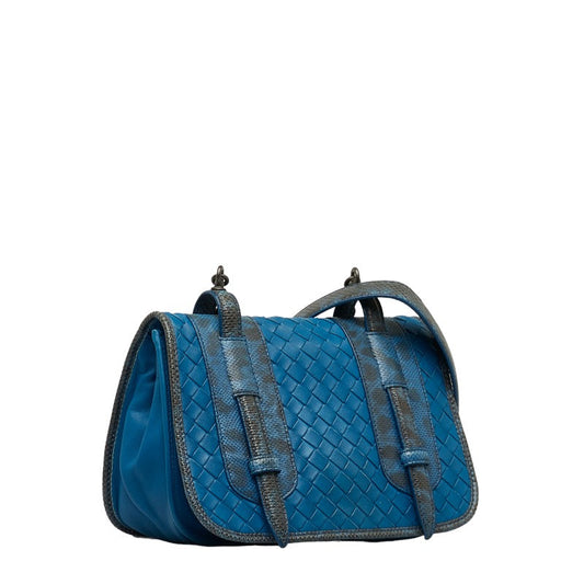 Bottega Veneta  Crossbody Side Bag Chain Blue Leather Ladies