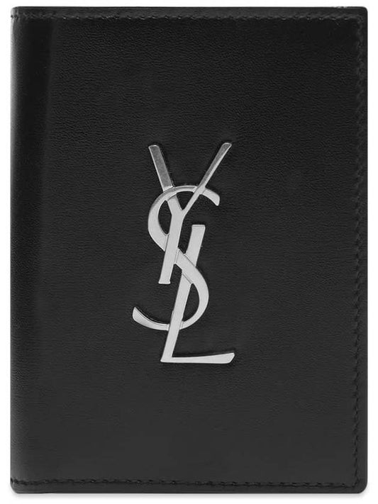 Saint Laurent Men's Silver Monogram Fold Half Wallet Black