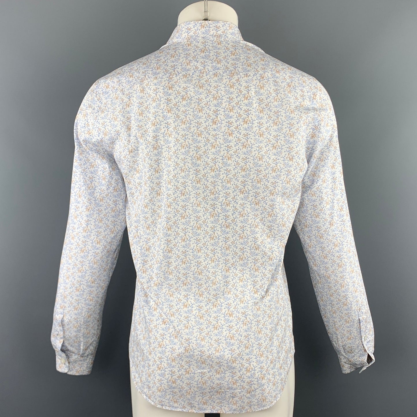 PRADA Size M Blue & Brown Print Cotton Button Up Long Sleeve Shirt