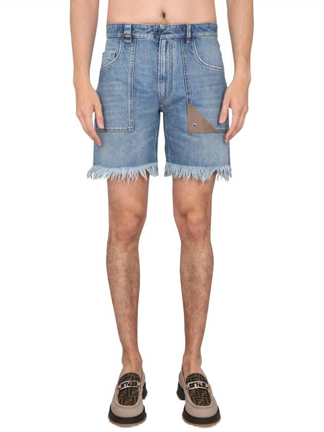Fendi Fringe Denim Shorts Blue
