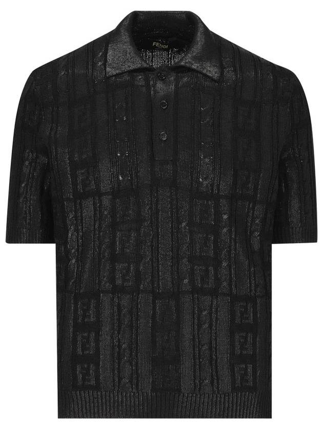 Fendi FF Motif Wool Polo Shirt Black