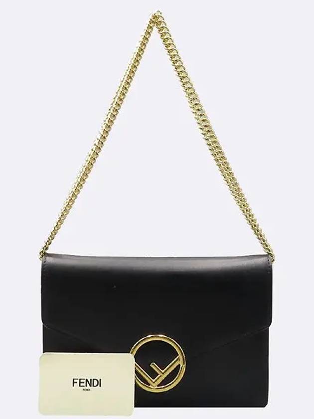 Fendi 8BS006 Black Leather F is Fendi WOC Chain Cross Bag