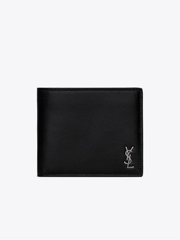 Saint Laurent Tiny Cassandre East West Wallet in Matte Leather Black
