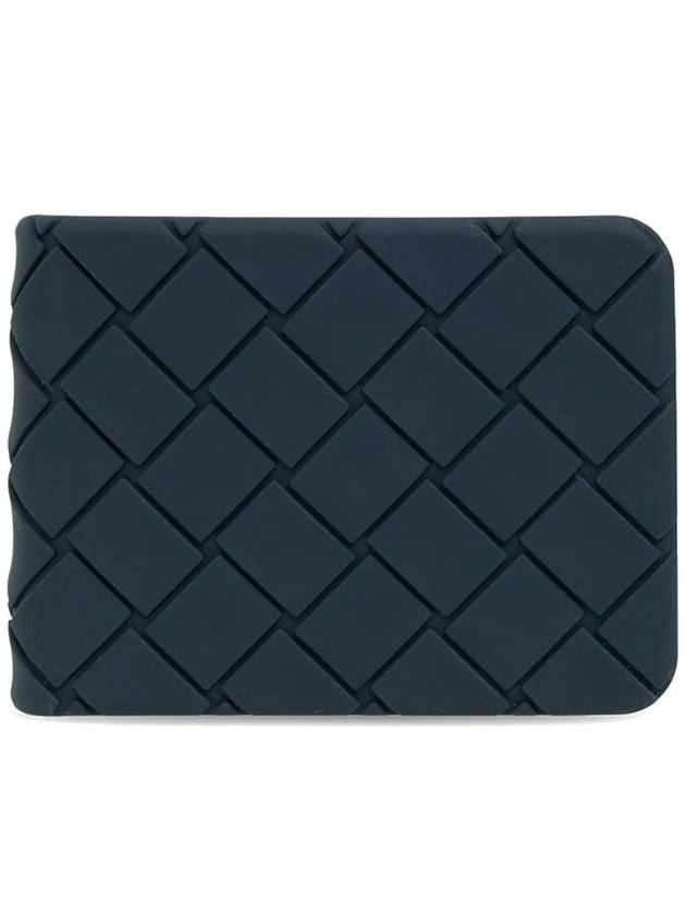 Bottega Veneta Intrecciato Rubber Half Wallet Navy