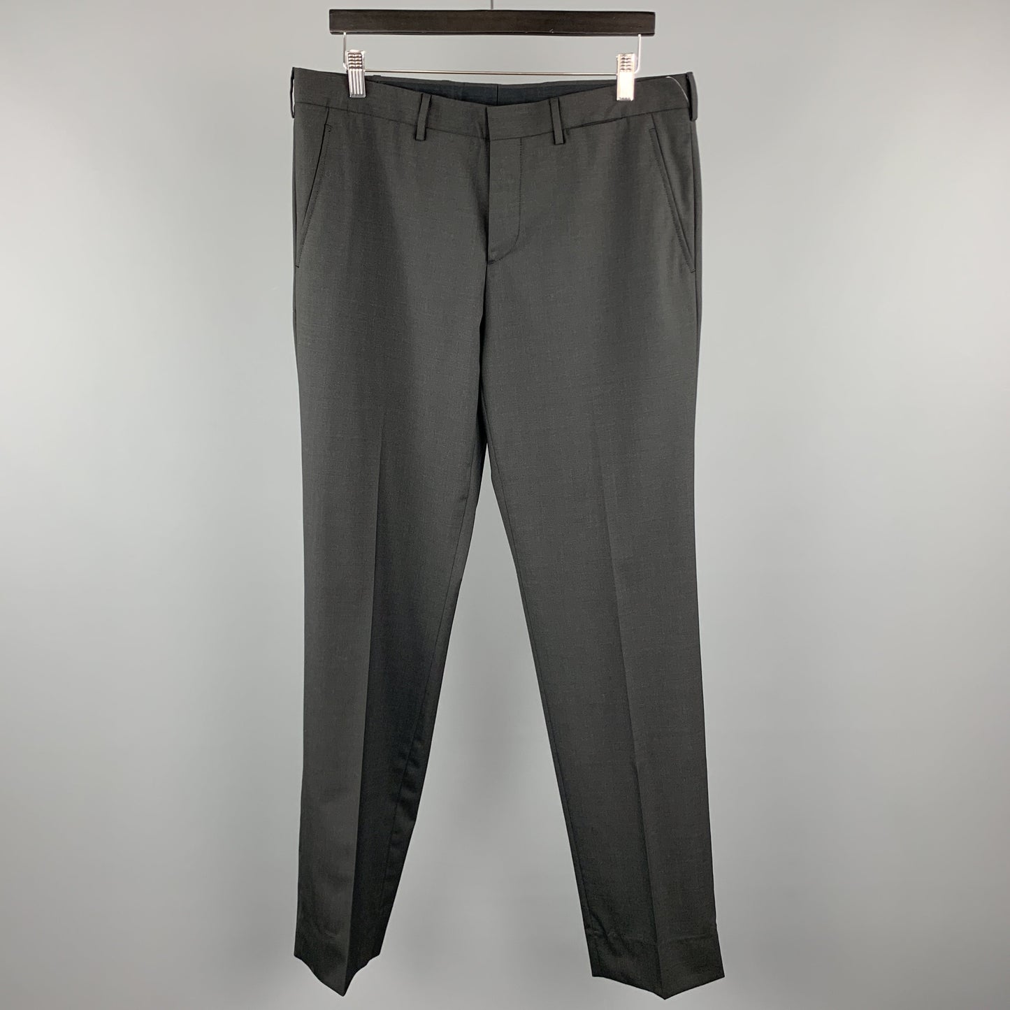 PRADA Size 34 x 34 Black Virgin Wool Zip Fly Dress Pants