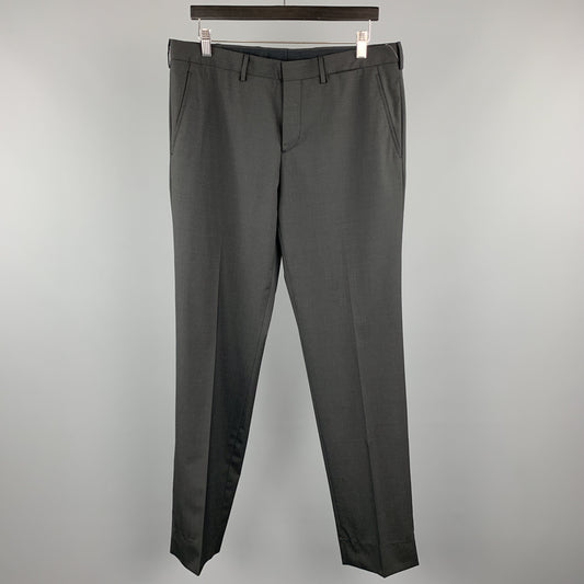 PRADA Size 34 x 34 Black Virgin Wool Zip Fly Dress Pants