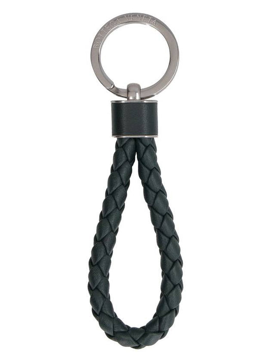 Bottega Veneta Intrecciato Leather Key Holder Dark Green