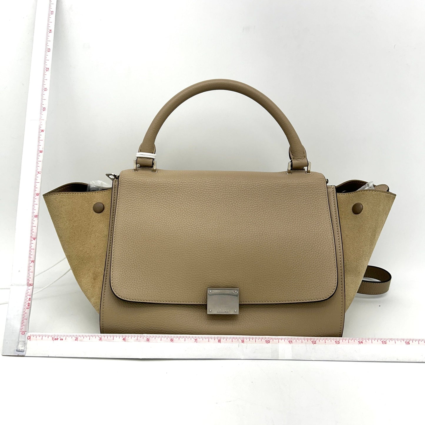 CELINE Drummed Calfskin Suede Small Trapeze Dune LA14880