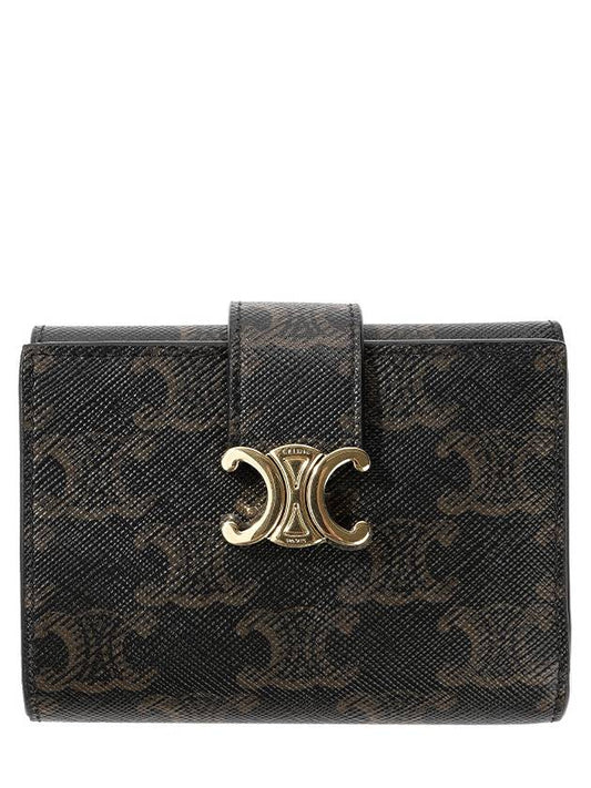 CELINE Fine Victoire Triomphe Canvas Half Wallet Tan