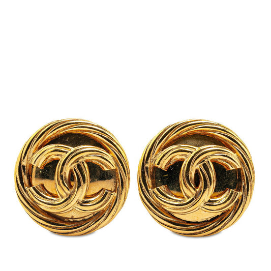 Chanel Vintage Coco Mark Round Earrings Gold
