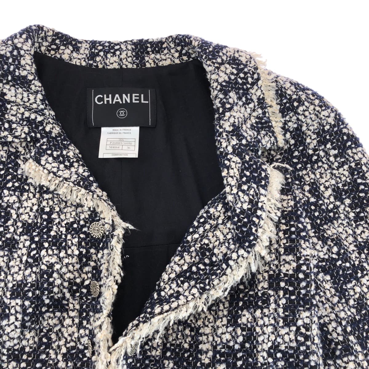 Chanel Tweed Jacket Rayon Navy White
