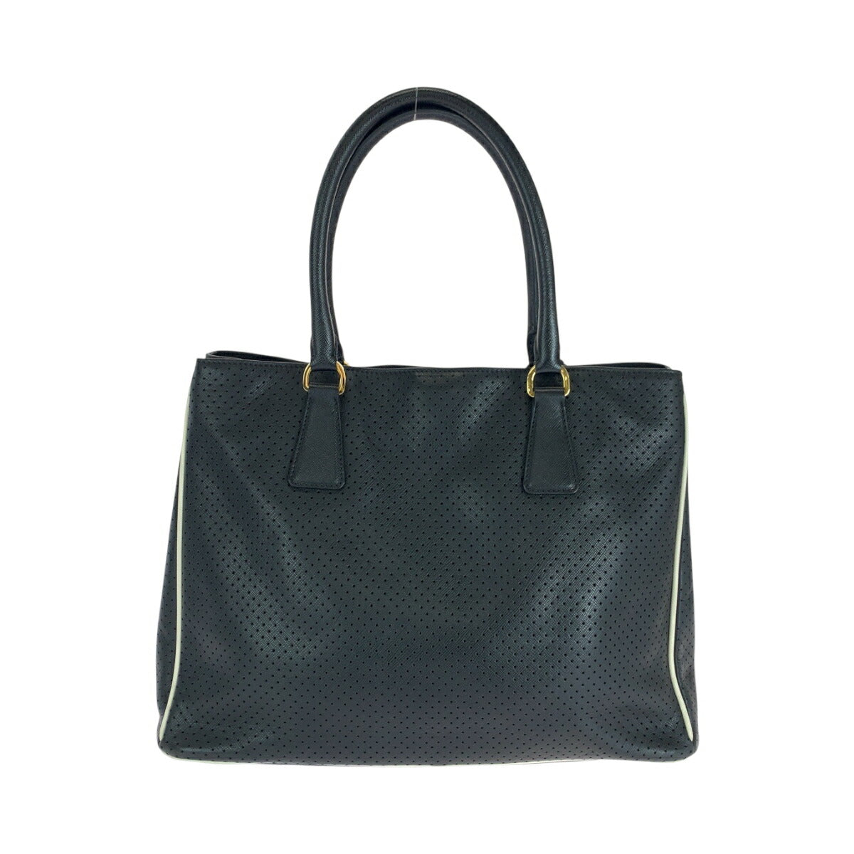 Prada Saffiano Punching Triangle Logo Plate Leather Tote Bag