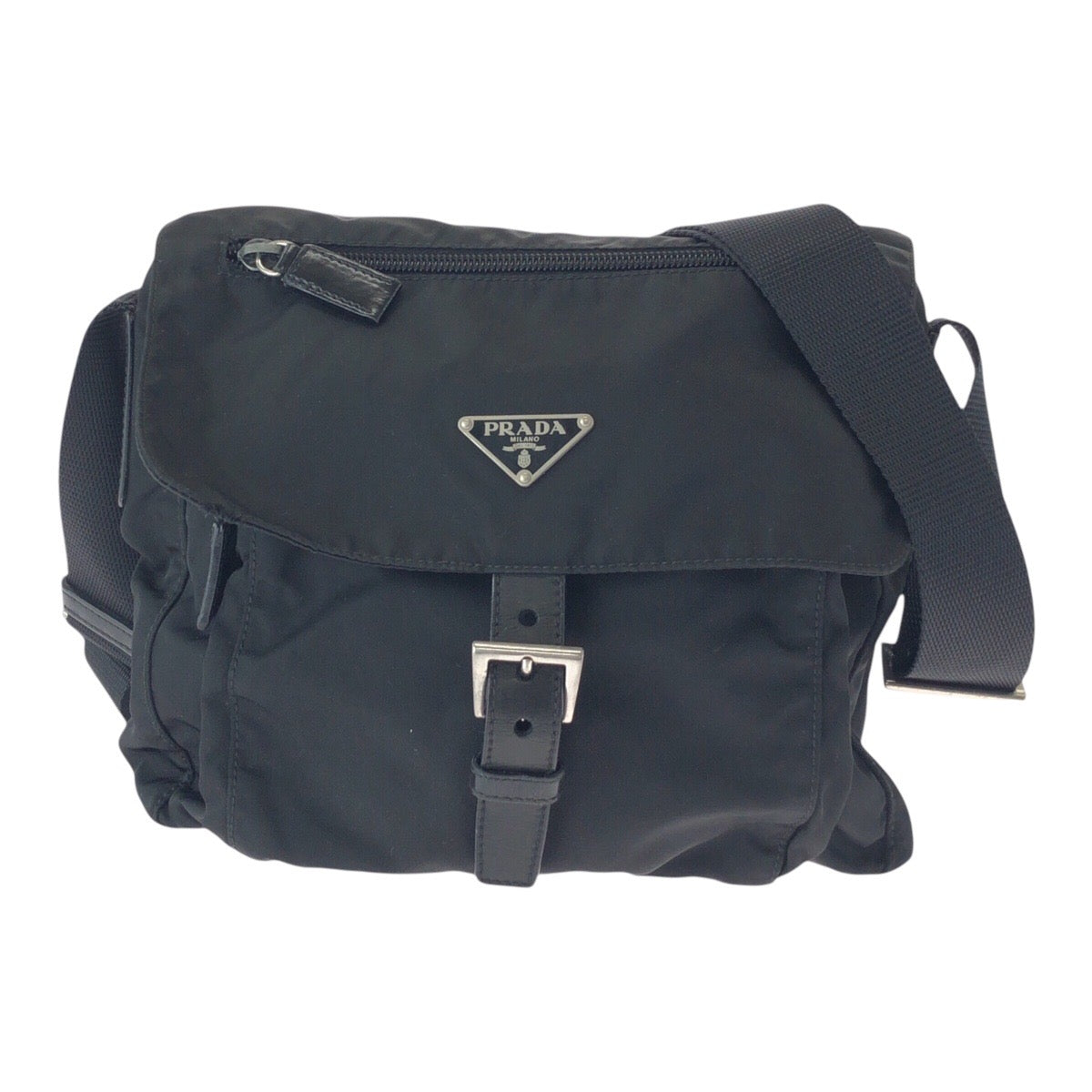Prada Tessuto Triangle Logo Plate Nylon Shoulder Bag 50