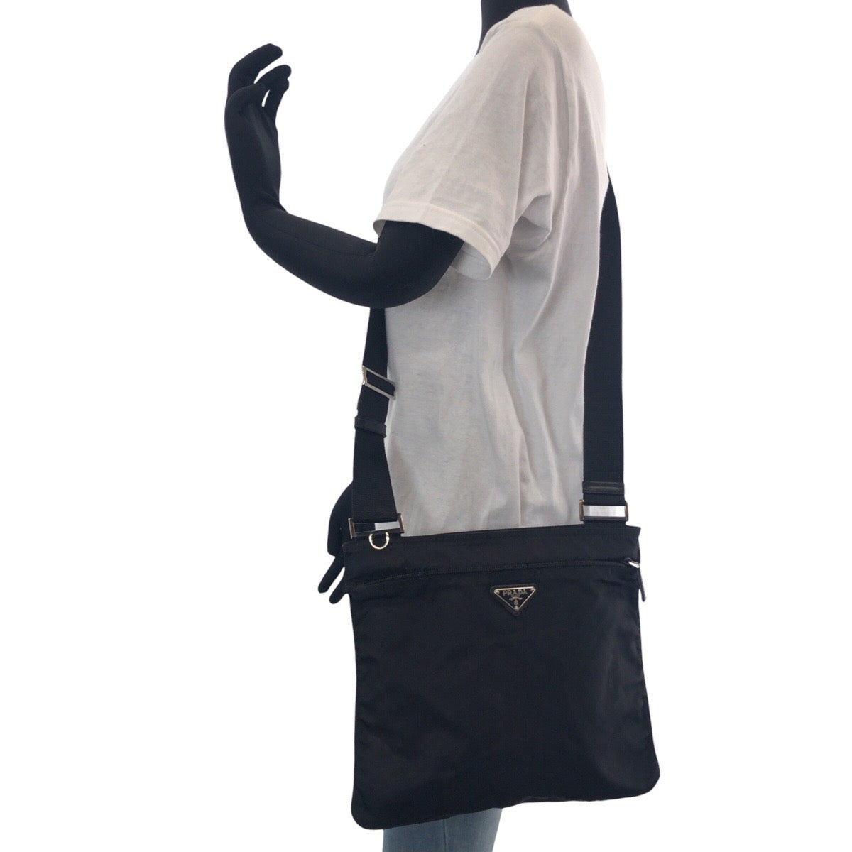 Prada Tessuto Triangle Logo Plate Nylon Shoulder Bag