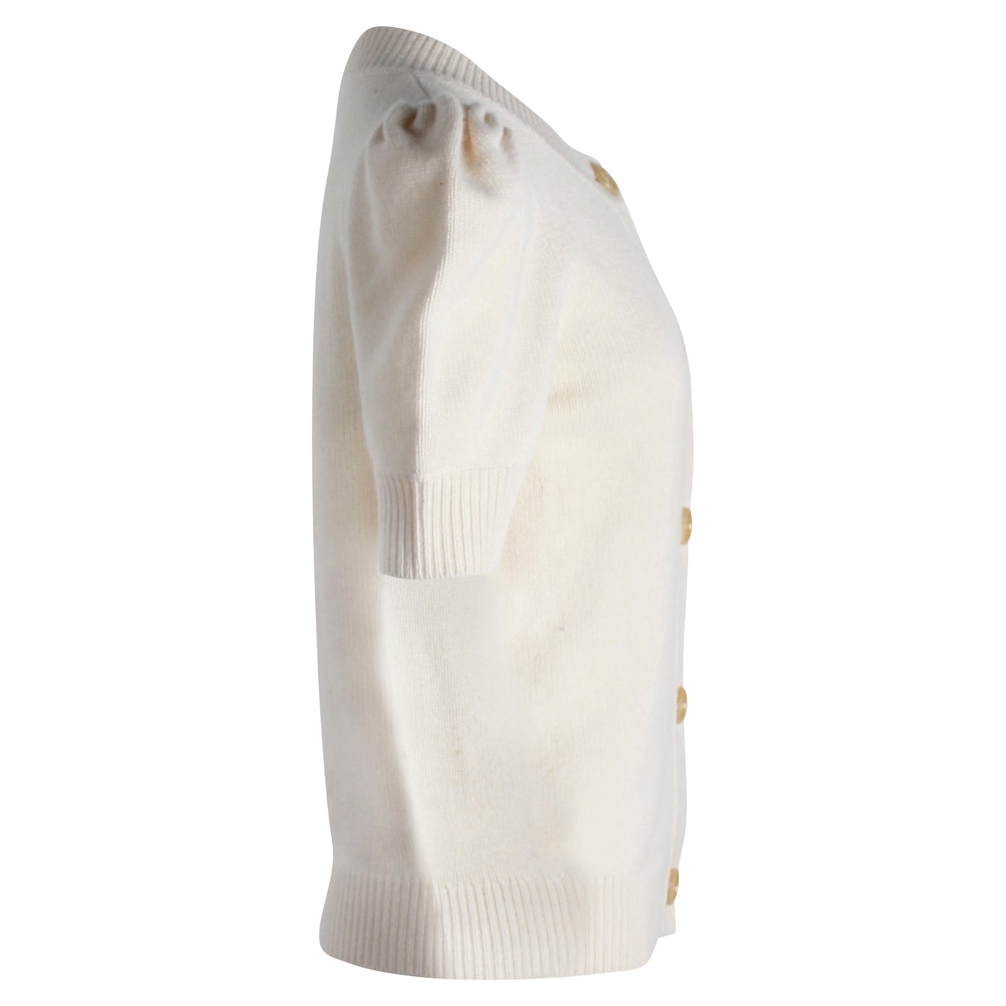 Chloe Iconic Puff-Sleeved Cardigan in Cream Cashmere
