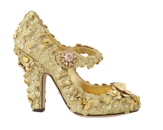 Dolce & Gabbana Gold Floral Crystal Mary Janes Women's Pumps