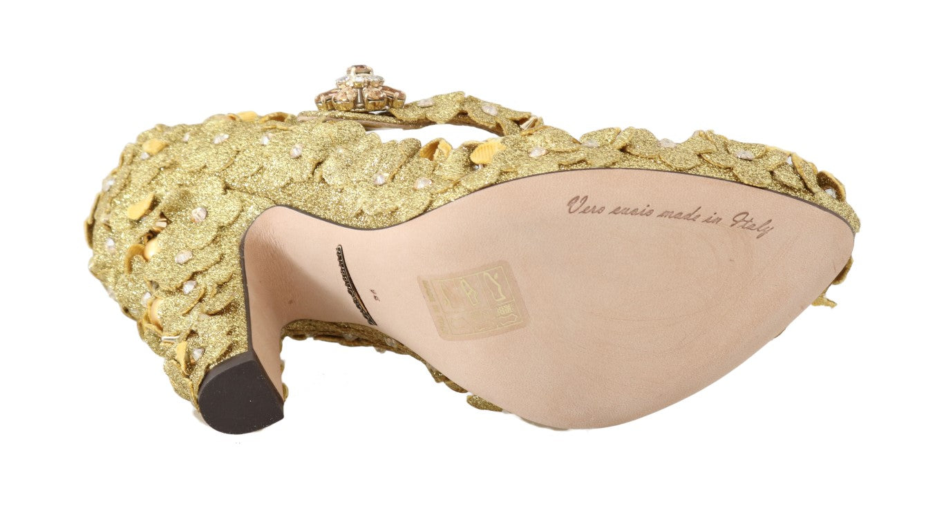 Dolce & Gabbana Gold Floral Crystal Mary Janes Women's Pumps