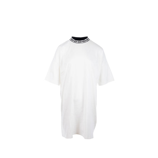 Hermes Size 42 Robe Detail Chaine Ancre Jersey Dress Cotton White/Black