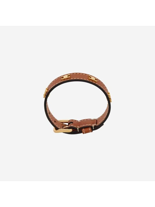 CELINE Triomphe Multi Leather Brass Gold Finish Bracelet Tan