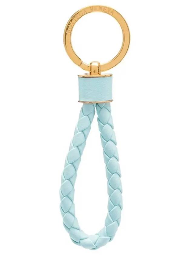 Bottega Veneta Intrecciato Lambskin Key Holder Light Blue