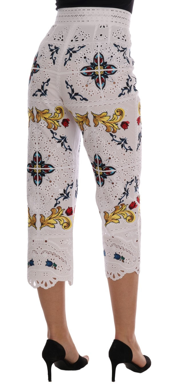 Dolce & Gabbana Mulicolor Majolica Cutout Capri Women's Pants