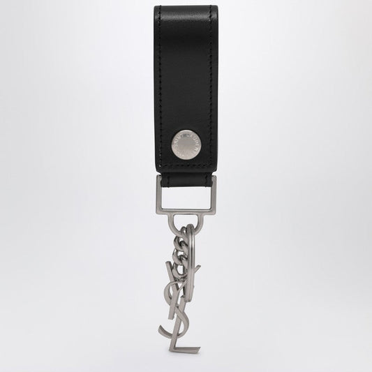 Saint Laurent Cassandre Black Leather Keychain Men
