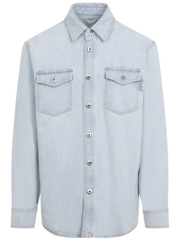 Bottega Veneta Extra Bleached Oversized Denim Long Sleeve Shirt Light Blue