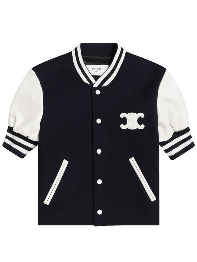 CELINE Varsity Chelsea Cashmere Short Sleeve Jacket Navy