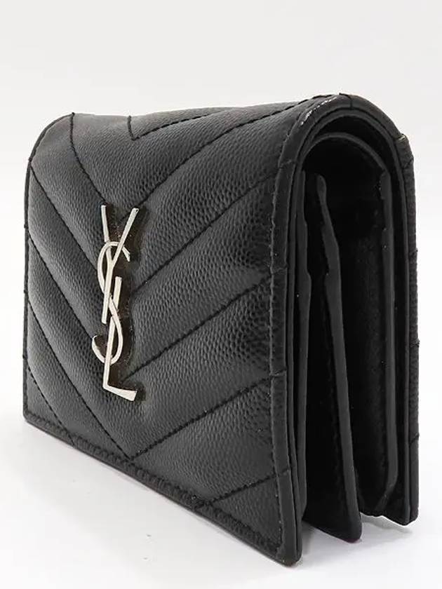 Saint Laurent 530841 Black leather monogram metal silver logo card holder bi fold wallet