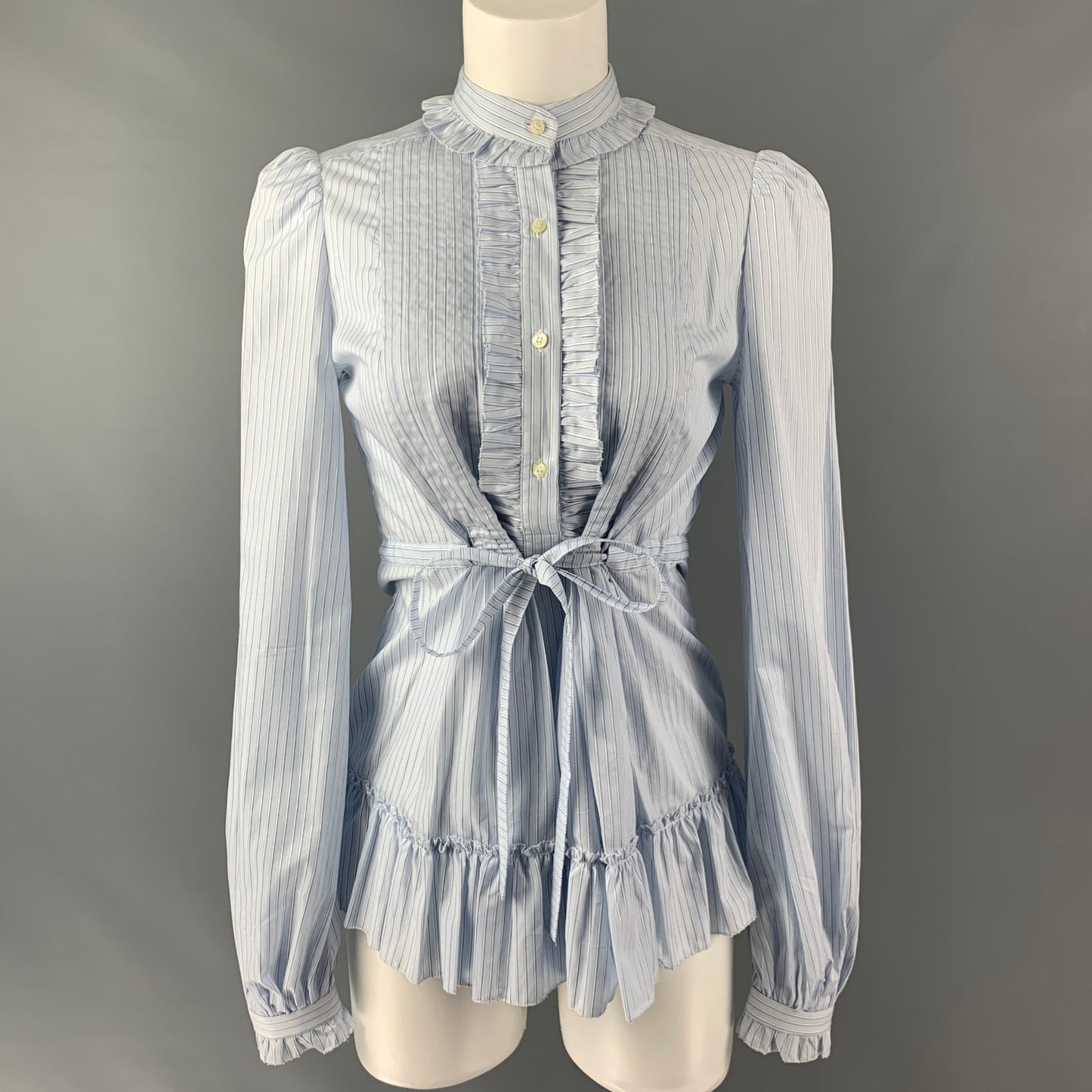 DOLCE & GABBANA Size 4 Light Blue White Cotton Stripe Drawstring Dress