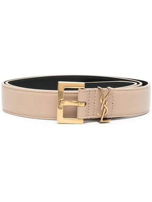 Saint Laurent Monogram Buckle Leather Belt Pink