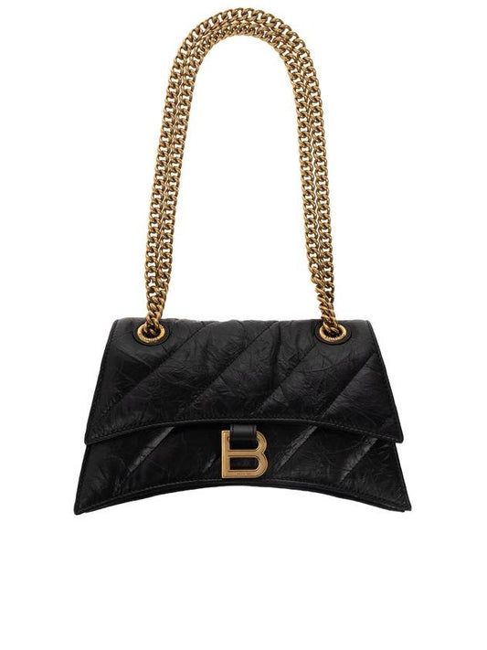 Balenciaga Women's Crush Logo Gold Chain Small Shoulder Bag Black