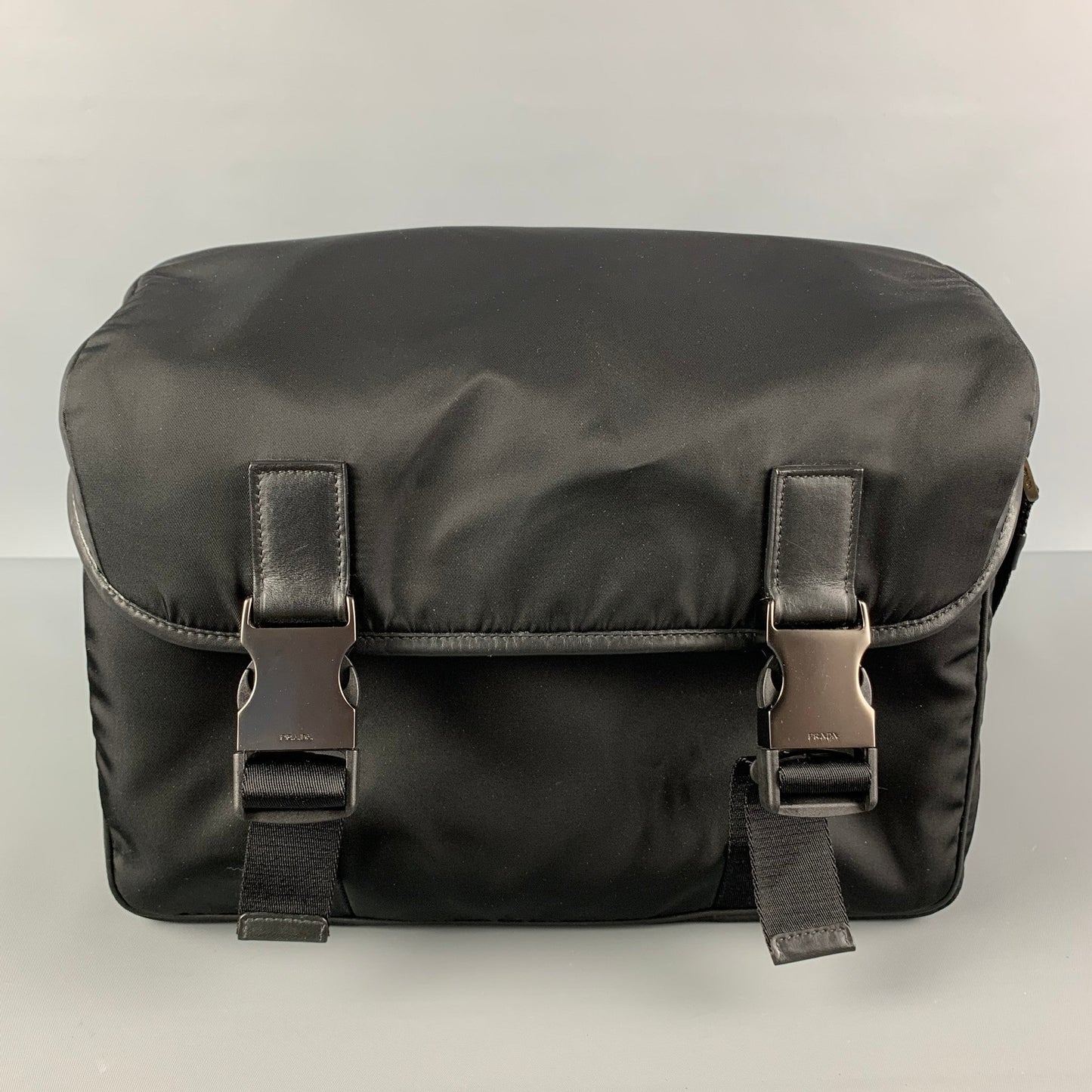 PRADA Black Nylon Leather Trim Cross Body Bag