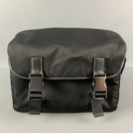 PRADA Black Nylon Leather Trim Cross Body Bag