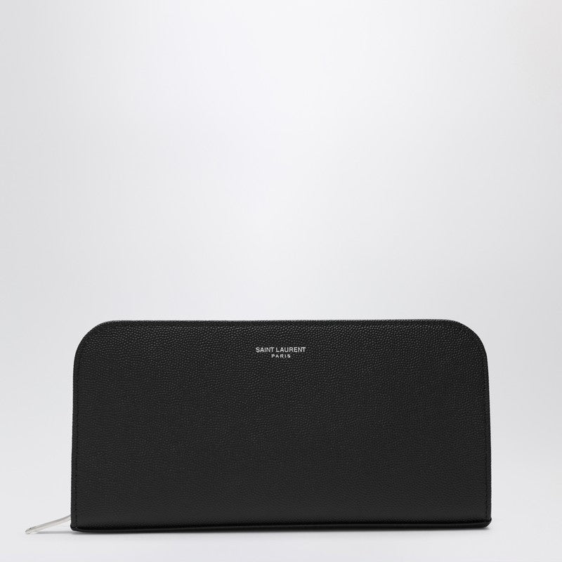 Saint Laurent Black Leather Zip Around Wallet Men