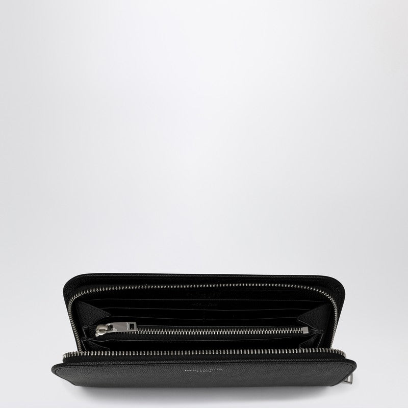 Saint Laurent Black Leather Zip Around Wallet Men