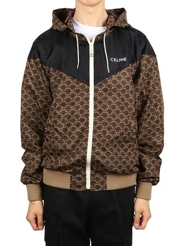 CELINE Men's Monogram Nylon Hooded Jacket Beige Black